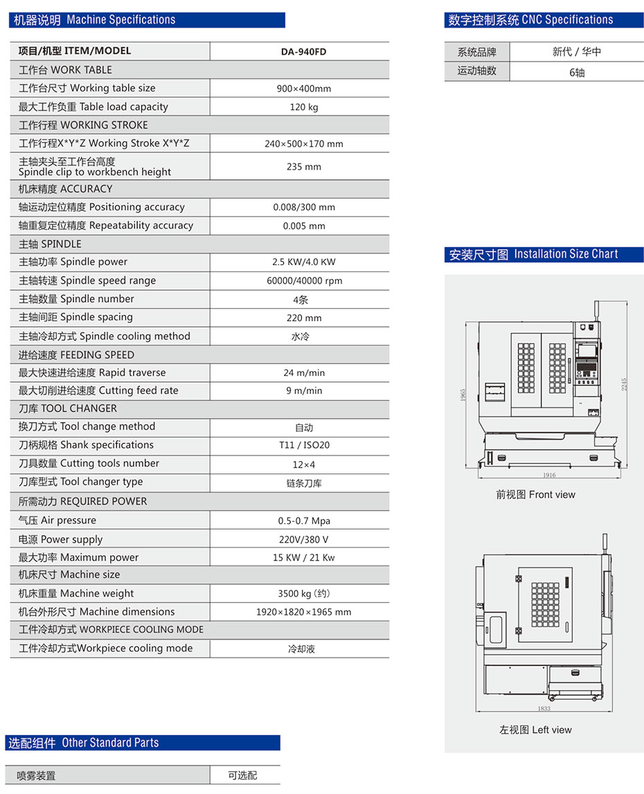 DA-940FD四头刀库机参数