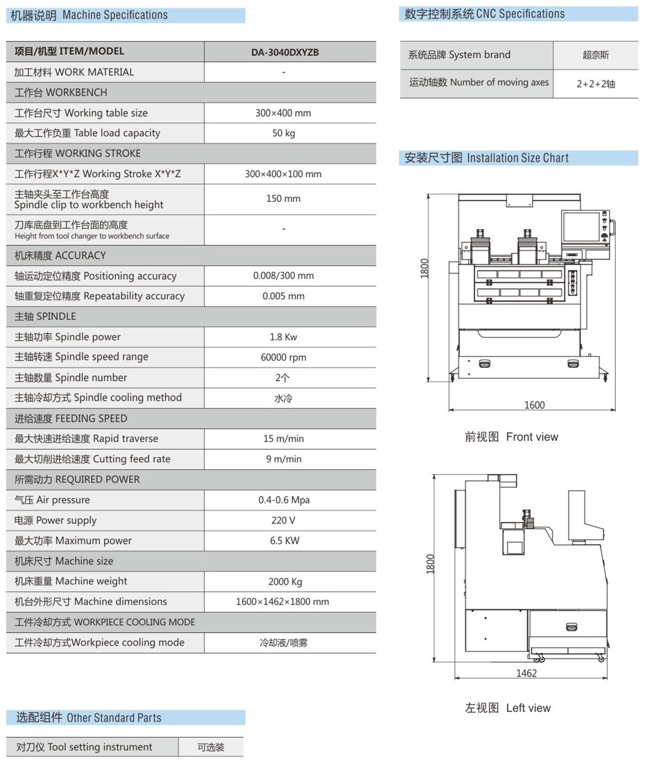 DA-3040DXYZB轴半罩精雕机参数